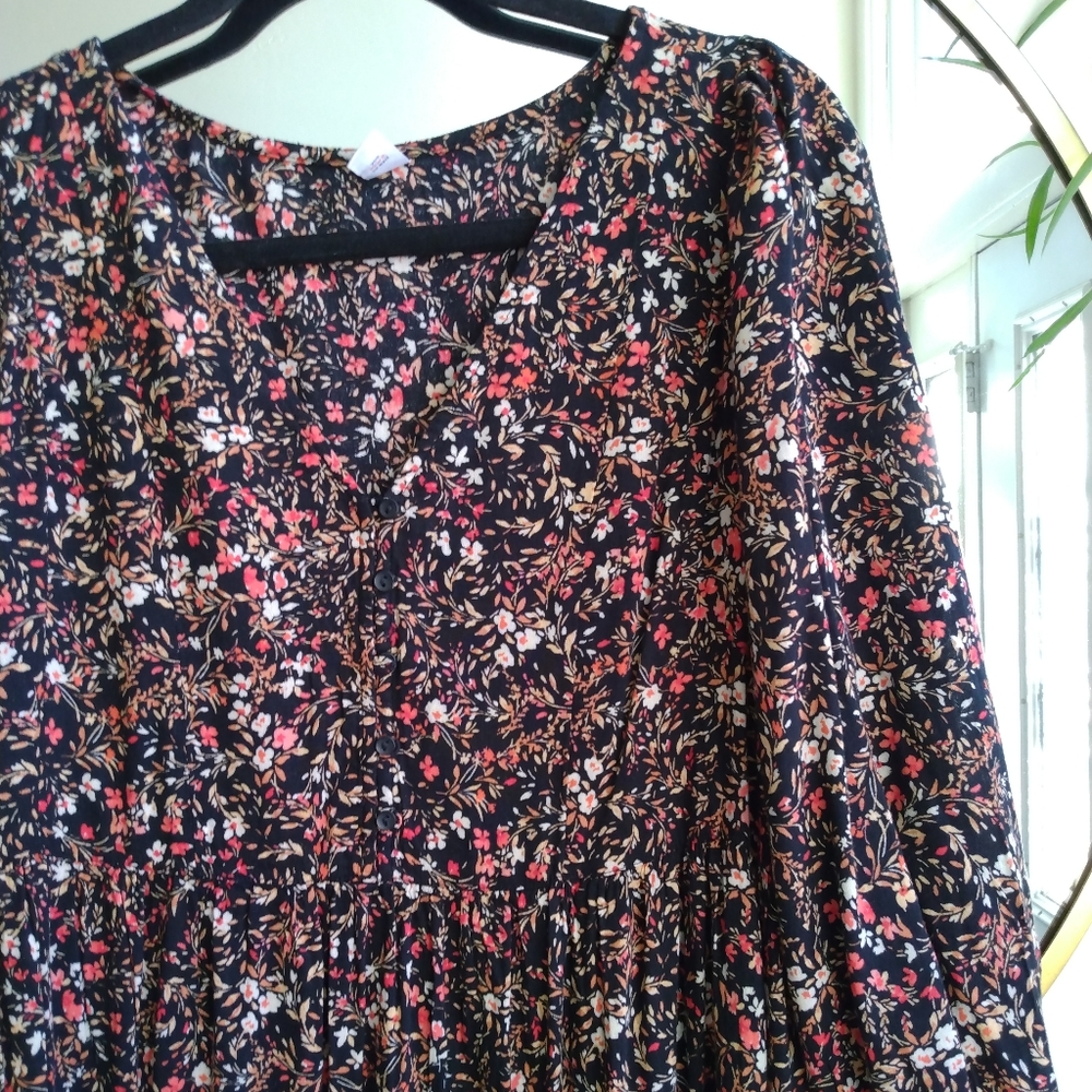 Old Navy Black Ditsy Floral Midi Dress